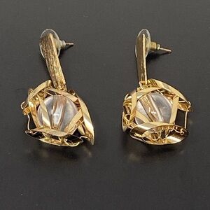 Pierced Gold Tone Abstract Dangle Earrings